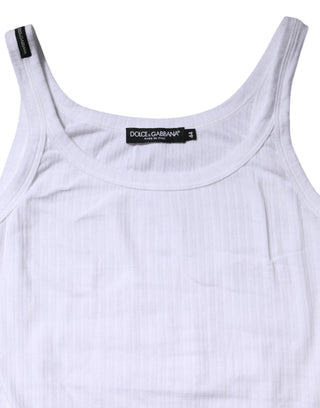 Dolce & Gabbana White Cotton Round Neck Sleeveless Tank Top