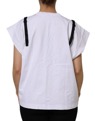 Dolce & Gabbana White Lace Cotton V-Neck Short Sleeves Top