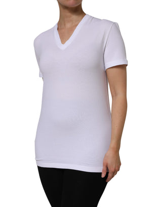 Dolce & Gabbana White Cotton Short Sleeves V-Neck Top T-shirt