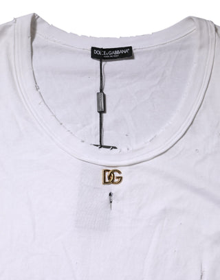 Dolce & Gabbana White Cotton Sleeveless Round Neck Tank Top
