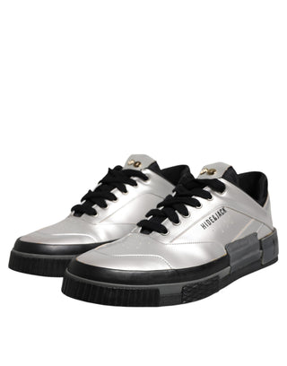HIDE & JACK Metallic Silver Low Top Lace Up Sneakers Shoes