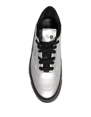 HIDE & JACK Metallic Silver Low Top Lace Up Sneakers Shoes