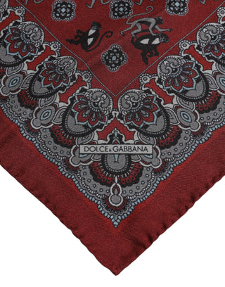 Dolce & Gabbana Maroon Monkey Print Silk Square Foulard Scarf