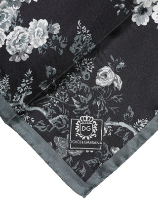 Dolce & Gabbana Black Floral Print Silk Square Foulard Scarf