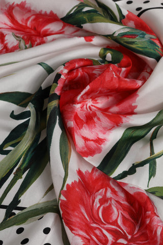 Dolce & Gabbana White Floral Print Silk Square Foulard Scarf