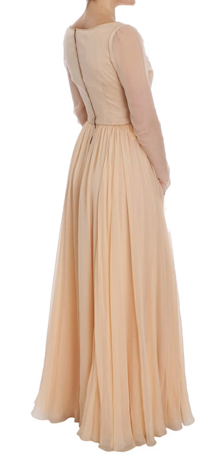 Dolce &amp; Gabbana Elegant Beige Silk Full Length Sheath Dress