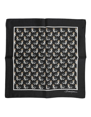 Dolce & Gabbana Black Dog Print Silk Square Foulard Scarf