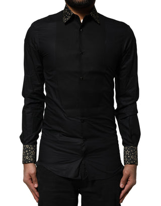 Dolce & Gabbana Black Cotton GOLD Long Sleeves Dress Shirt