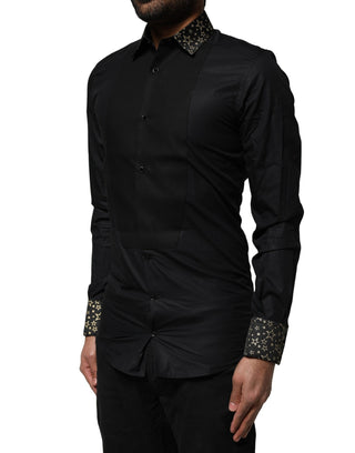 Dolce & Gabbana Black Cotton GOLD Long Sleeves Dress Shirt