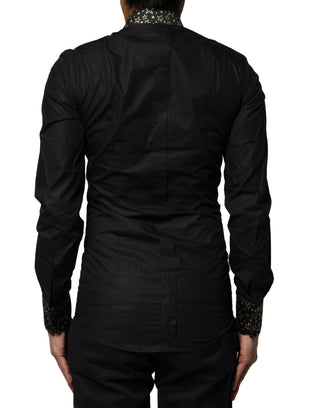Dolce & Gabbana Black Cotton GOLD Long Sleeves Dress Shirt