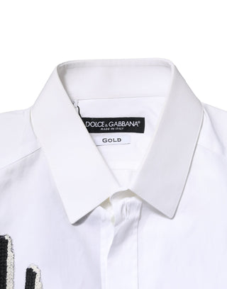 Dolce & Gabbana White GOLD Embroidery Detailed Dress Shirt