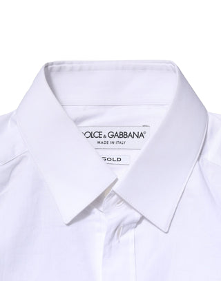Dolce & Gabbana White Cotton GOLD Long Sleeves Dress Shirt