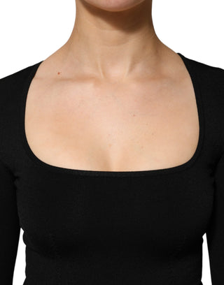 Dolce & Gabbana Black Square Neck Long Sleeves Pullover Top