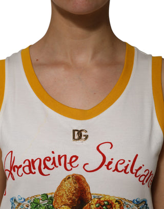 Dolce & Gabbana White Araneine Siciliane Sleeveless Tank Top
