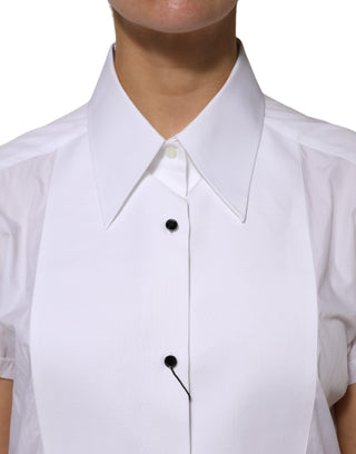 Dolce & Gabbana White Cotton Collared Short Sleeves Top