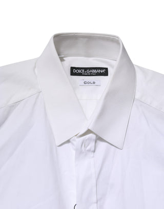Dolce & Gabbana White GOLD Cotton Collared Dress Shirt Top