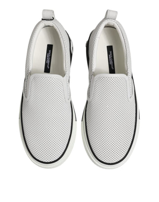 Dolce & Gabbana White Dotted Leather Slip On Men Sneakers Shoes