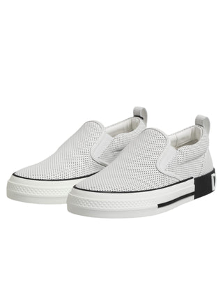 Dolce & Gabbana White Dotted Leather Slip On Men Sneakers Shoes