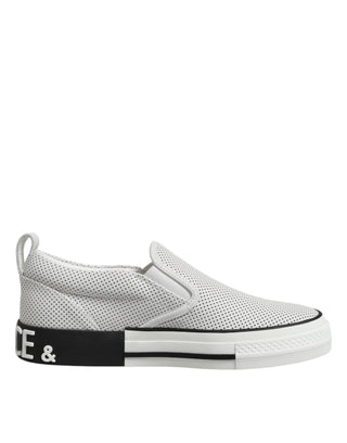 Dolce & Gabbana White Dotted Leather Slip On Men Sneakers Shoes