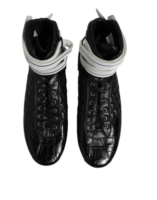 Dolce & Gabbana Black Quilted Leather Lace Up Sneakers Shoes