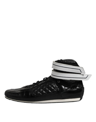 Dolce & Gabbana Black Quilted Leather Lace Up Sneakers Shoes