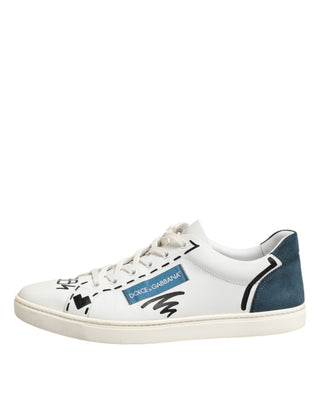 Dolce & Gabbana White Leather Printed Low Top Sneakers Shoes