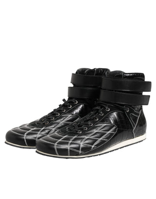Dolce & Gabbana Black Quilted Leather Lace Up Sneakers Shoes