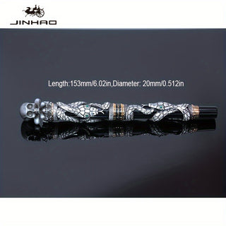 1pc Iridium F Nib Screw Cap Business Men High-end Antique Silver Skull Snake Head Fountain Pen Office Gift 