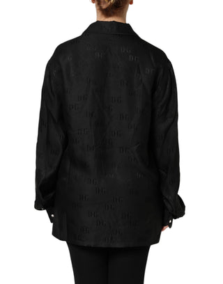 Dolce & Gabbana Black Silk DG Embroidery Long Sleeves Top