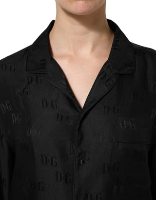 Dolce & Gabbana Black Silk DG Embroidery Long Sleeves Top