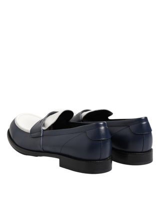 Dolce & Gabbana Black White Leather Slip On Loafers Men Dress Shoes