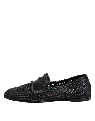 Dolce & Gabbana Black Woven Leather Slip On Loafers Men Shoes