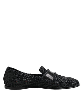 Dolce & Gabbana Black Woven Leather Slip On Loafers Men Shoes