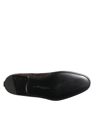 Dolce & Gabbana Brown Velvet Leather Slip On Loafers Shoes