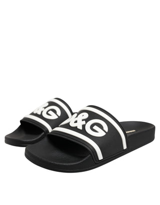 Dolce & Gabbana Black White Sandals Rubber Men Beachwear Shoes