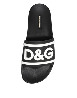 Dolce & Gabbana Black White Sandals Rubber Men Beachwear Shoes