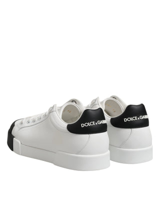 Dolce & Gabbana White Black Logo Leather Lace Up Sneakers Shoes