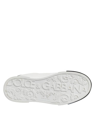 Dolce & Gabbana White Black Logo Leather Lace Up Sneakers Shoes