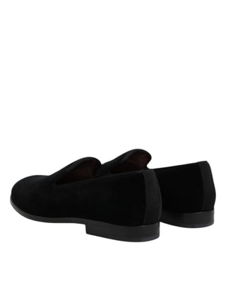 Dolce & Gabbana Black Velvet Slip On Loafers Formal Shoes