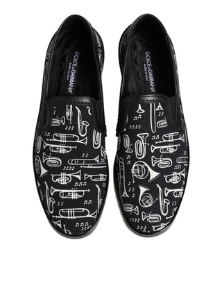 Dolce & Gabbana Black Slip On Printed Men Loafers Shoes