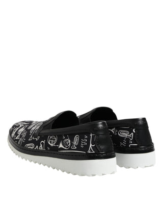 Dolce & Gabbana Black Slip On Printed Men Loafers Shoes