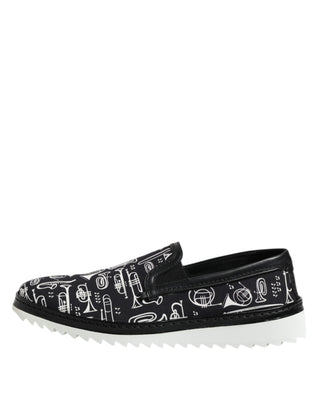 Dolce & Gabbana Black Slip On Printed Men Loafers Shoes