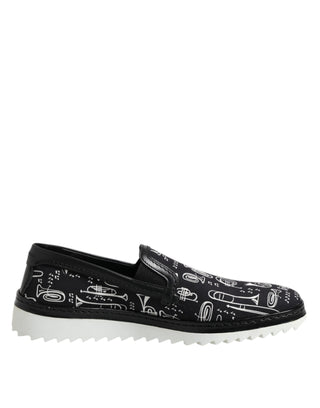 Dolce & Gabbana Black Slip On Printed Men Loafers Shoes