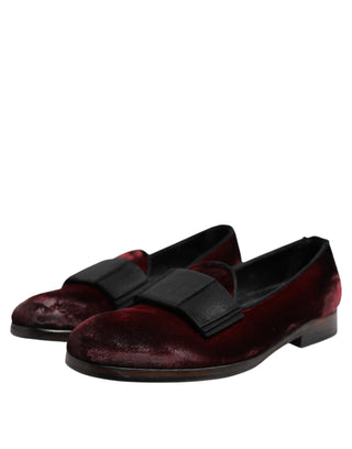 Dolce & Gabbana Red Velvet Men Slip On Loafers Dress Shoes