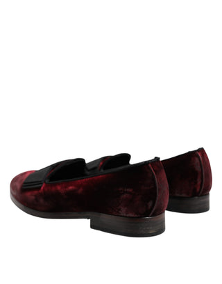 Dolce & Gabbana Red Velvet Men Slip On Loafers Dress Shoes