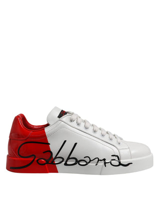 Dolce & Gabbana White Red Logo Low Top Leather Sneakers Shoes