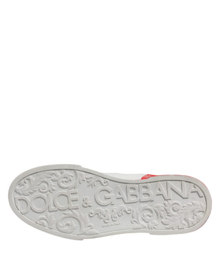 Dolce & Gabbana White Red Logo Low Top Leather Sneakers Shoes