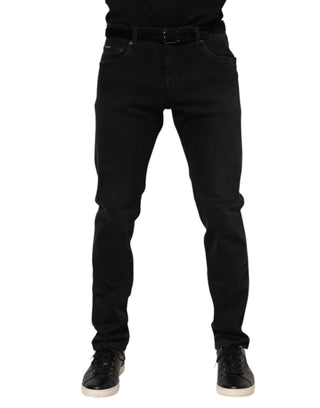 Dolce & Gabbana Black Cotton Logo Plaque Denim Jeans