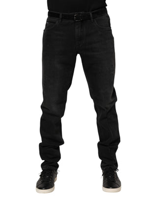 Dolce & Gabbana Black Cotton Logo Plaque Skinny Denim Jeans