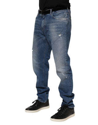 Dolce & Gabbana Blue Washed Cotton Logo Plaque Denim Jeans